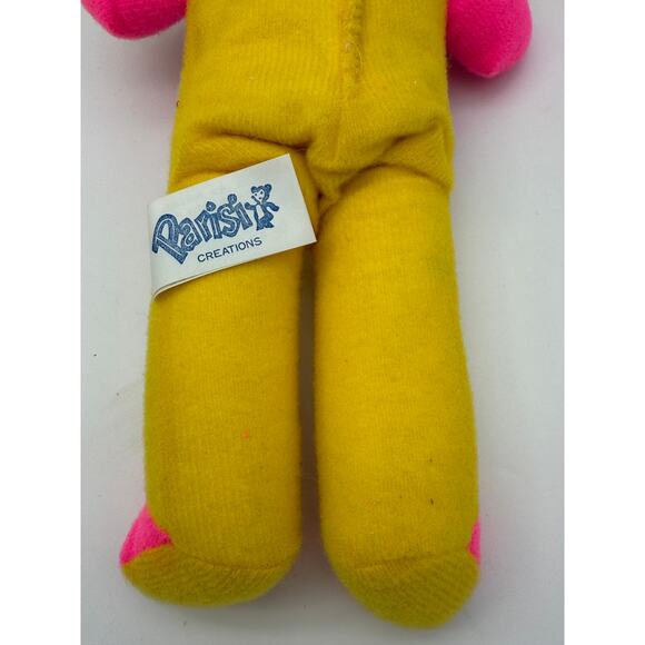 Vtg. Parisi Creations Plush Neon Pink & Yellow 13" Retro Animal Stuffed Toy - Picture 6 of 8